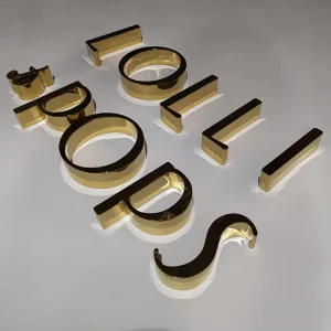 Mirror Gold Color Stainless Steel 3D Metal Alphabet Sign With Customizable Logo For Home Mall Use
