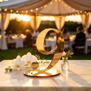 Mirror Gold Hollow Acrylic Table Numbers with Base UV Printing Wedding Table Number Stands for Reception Banquet Event Decor