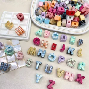 Mixed color Checkered Print Acrylic Letter Beads 6mm Large hole Thick Beads Suitable for DIY Handicraft Making