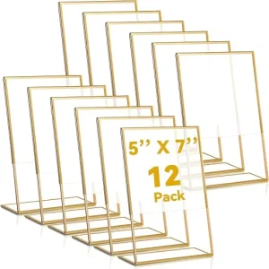 Modern Acrylic Gold Edged L Shaped Sign Holder for Display Table Transparent Tabletop Freestanding Wedding Beverages