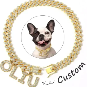 Modern Alloy Dog Cat Collar Crystal Decoration Quick Release Buckle Custom Letter Name Necklace Luxury Walking Collar