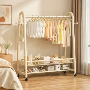 Modern Carbon Steel Corner Coat Rack Drawer for Clothing Bedroom Living Room Rental Room Double Tiers