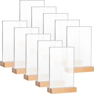 Modern Clear Double Sided Acrylic Wooden Base T Shape Menu Sign Display Stand Water Resistant Easy Assembly Wedding Restaurant