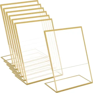 Modern Gold Edged Acrylic Table Card Display Stand Plexiglass L Shaped Wine Advertisement Sign Transparent Table Card