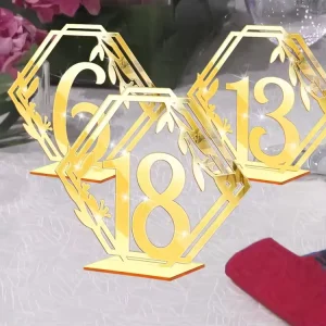 Modern Gold Silver Mirror Acrylic Custom Logo UV Silk Screen Printed Wedding Table Number Signs Stand