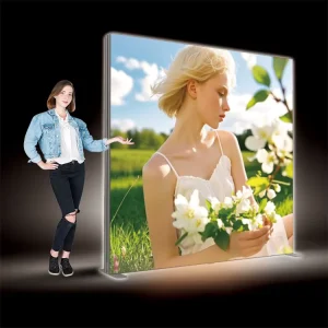 Modern Indoor Advertising LED Backlit Free Standing White PVC Frame Textile Fabric Light Box Rectangle 120mm Thick Eco-Friendly