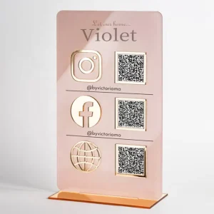 Modern Portable Table Top Logo Sign Eco Friendly Mirror Acrylic QR Code Stand Plaque for Social Media Business Laser Qr