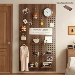 Modern Solid Wood Pegboard Countertop Shelf for Living Room Office Standing Type Natural Wood Wall Decoration Storage Display