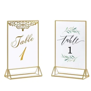 Modern Standing Acrylic Desktop Sign Holder Transparent Gold Frame Display Sign 4×6 Inch for Hotel Wedding Event Restaurant