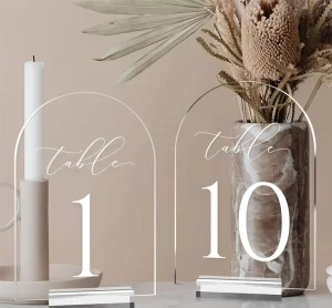 Modern Transparent Acrylic Stand Arch Shaped Table Numbers for Weddings Transparent Table Top Sign Stand