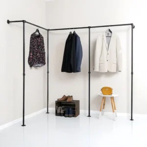 Modern Wall Mounted Metal Black Industrial Pipe Clothing Rack for Kitchen Bathroom Cleaning for Hanging Modern Walk Closet