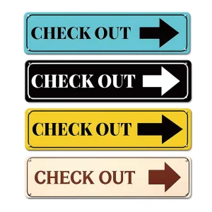 Multi Color Check Out Arrow Long Metal Sign Bold Text Right Point Arrow Direction Wall Plaque