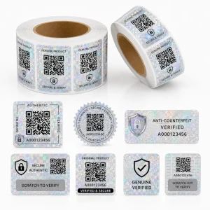 Multi Shape Hologram Authentic Stickers Square Round Rectangle QR Code Scratch Verify Security Labels Tamper Evident Sticker