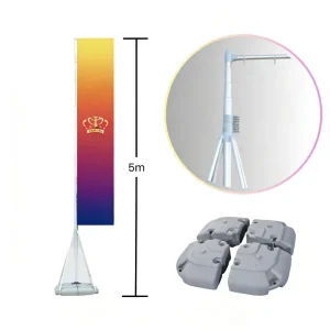 Multi Use 5m Flag Pole with Plastic Water Base and Top Pulley for Standard Outdoor Flags