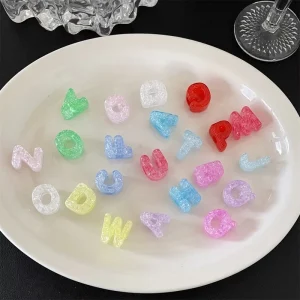 Multicolor Crackle Acrylic Letter Beads Transparent Glitter Alphabet Beads for DIY Jewelry Keychains and Phone Charms