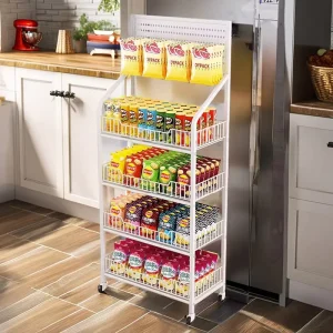Multifunctional Mobile Display Rack Supermarket Shelves for Beverages Food Snacks Containers Wall Floor Installation Options