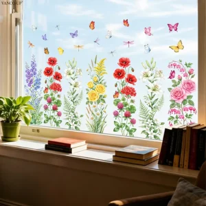 Multiple Fresh Floral Static Window Stickers for Shop Windows and Glass Doors Static Glass Decals Visible from Both Sides