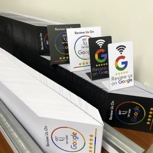 NFC 215 Programmable QR Code Google Review Card NFC Station Table NFC Google Reviews Display Bending Card Standing Brand Bracket