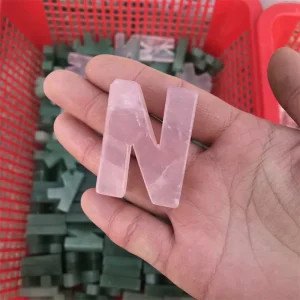 Natural Crystal Folks Crystal Carving Letter 24 Alphabets Rose Quartz Green Aventurine Numbers Crystals Bulk