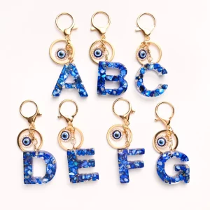 Navy Blue 26 Letter English Key Chain Devil’s Eye Capital Letter Women’s Bag Pendant