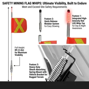 New Chinese High Quality FiberGlass LED Safety Mining Flag Whip 1.5m Truck Use 12 Months Warranty