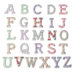 New Colorful Embroidered Self adhesive Pearl Letter Sequins DIY Fabric Patches Stick On Canvas 26 Full Set