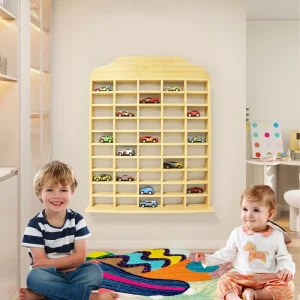 New Design Competitive Price Wall Mounted Wooden Children’s Toy Car Storage Organizer Display Rack Cabinet