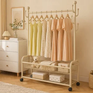 New Design Floor Standing Metal Cloth Rack Indoor Outdoor Rust proof Double Rod Coat Stand Clothes Drying Rack