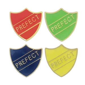 New Design Metal Shield Shape Prefect Lapel Pin Gold Soft Enamel Shoulder Badge Cap Armband Custom Logo