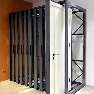 New Design Wooden Door Displays Racks Metal Door Sample Showrooom Displays Stand Rack Wooden Hardwood Laminate Pull Push Rack