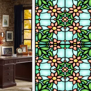 New European Style Color Retro Flower and Bird PVC Static Glass Sticker Without Adhesive Window Film