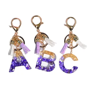 New Purple Crystal Resin Initial Letter Keychain Bag Pendant Resin Alphabet Letter Keychain for Women and Girls