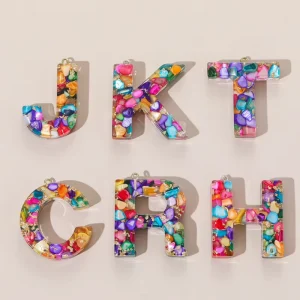 New Style 26 English Letters DIY Handmade Semi Finished Plastic Resin Epoxy Jewelry Accessories Rainbow Stone Phone Chain Gift
