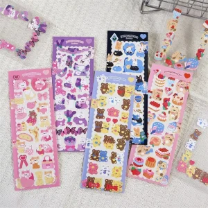 No Moq Self Adhesive PVC Vinyl Paper Cartoon Sticker Logo Printed Custom Kiss Cut Sticker Sheet