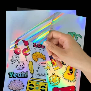 No Residue Removable Holographic Static Cling Silicone Adhesive Vinyl Decal Reusable Laser Rainbow Sticker for Glass Window