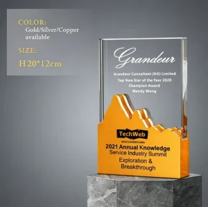 Noble Creative Durable Copper Crystal Glass Personalized Engraved Custom Logo Trophy Award for Welcome Gifts