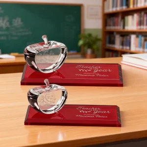 Noble Fashion Style Crystal Apple Award Trophy with Red Base Collection for Souvenirs Crystal Crafts