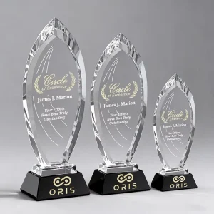 Noble Majestic Beautiful Oval Crystal Achievement Trophy Award with Black Base Desk Decoration