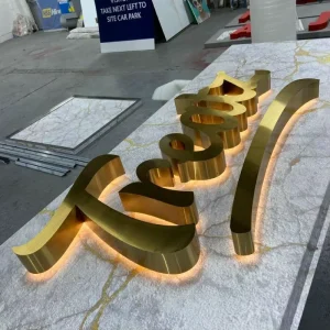 OEM Backlit 3D Stainless Steel LED Signage Letter Sign Waterproof Custom LED Sign Gold Color Shop Acrylic Business Logo Sign
