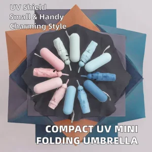 OEM Custom Manual Polyester Foldable Mini 5 Folding UV Protection Umbrella New Design Pocket Promotional Capsule Parasol Cute