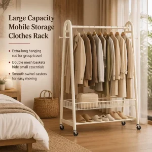 OEM ODM Custom Logo Bulk Supply Fixed Double Storage Bedroom Organizer Furniture Freestanding Clothing Stand