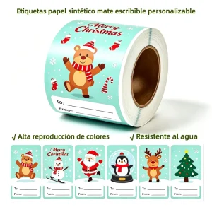 OEM ODM Custom Matte Writable Synthetic Paper Christmas Self Adhesive Gift Label Rolls Waterproof Die Cut Xmas Present Stickers