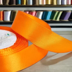 Orange Satin Ribbon 100% Polyester Fiber Customized Logo Printed Woven Pattern for Gift Packaging & Party Decoration