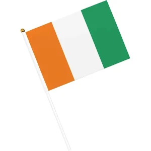 Orange White Green Hand Held Fly Flag 5.5×8.3in of Cote d Ivoire in Hot Trimming With Plastic Pole