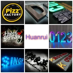 Outdoor Advertising Door Billboard Sign with 3D Stainless Steel Acrylic Resin Characters IP65 Waterproof Lighting & Direction