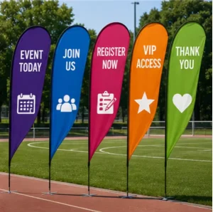 Outdoor Advertising Double Sided Optional Feather Shape Beach Pennant Flag Polyester Waterproof Durable Thermal Transfer Printed