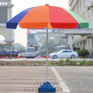 Outdoor Advertising Large Iron Pole Nylon Sunshade Umbrella with Base for Beach and Stall Use Printed Logo