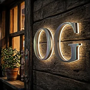 Outdoor Business Storefront LED Sign Wall Mounted Brushed Silver Stainless Steel Backlit Channel Letters for Restaurant Retail