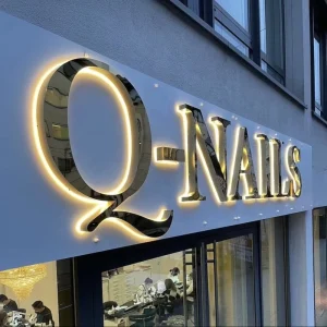 Outdoor Custom Logo Signs Gold Stainless Steel 3D Backlit LED Letter Signs for Nail Shop