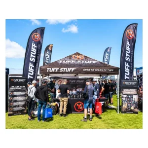 Outdoor Marketing Tent With Feather Flags For Trade Fair Booth Display